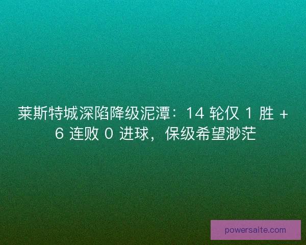 莱斯特城深陷降级泥潭：14 轮仅 1 胜 + 6 连败 0 进球，保级希望渺茫