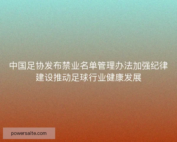 中国足协发布禁业名单管理办法加强纪律建设推动足球行业健康发展 中国足协发布禁业名单管理办法加强纪律建设推动足球行业健康发展
